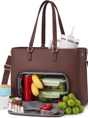 Lunch Tote Bag for Women, 3 in 1 Work Bag with Leakproof Cooler Compartment, Lap